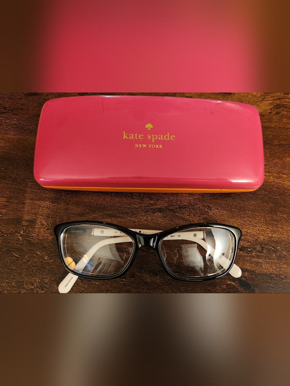 kate spade black and cream semi-cat eye frames with case